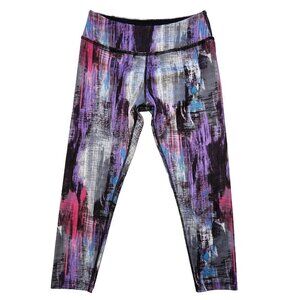 Beyond Yoga Capri Leggings M Gray Purple Multicolor Watercolor Print Activewear